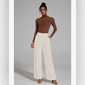 FUNYYZO High Waist Wide Leg Trouser - Beige - XL